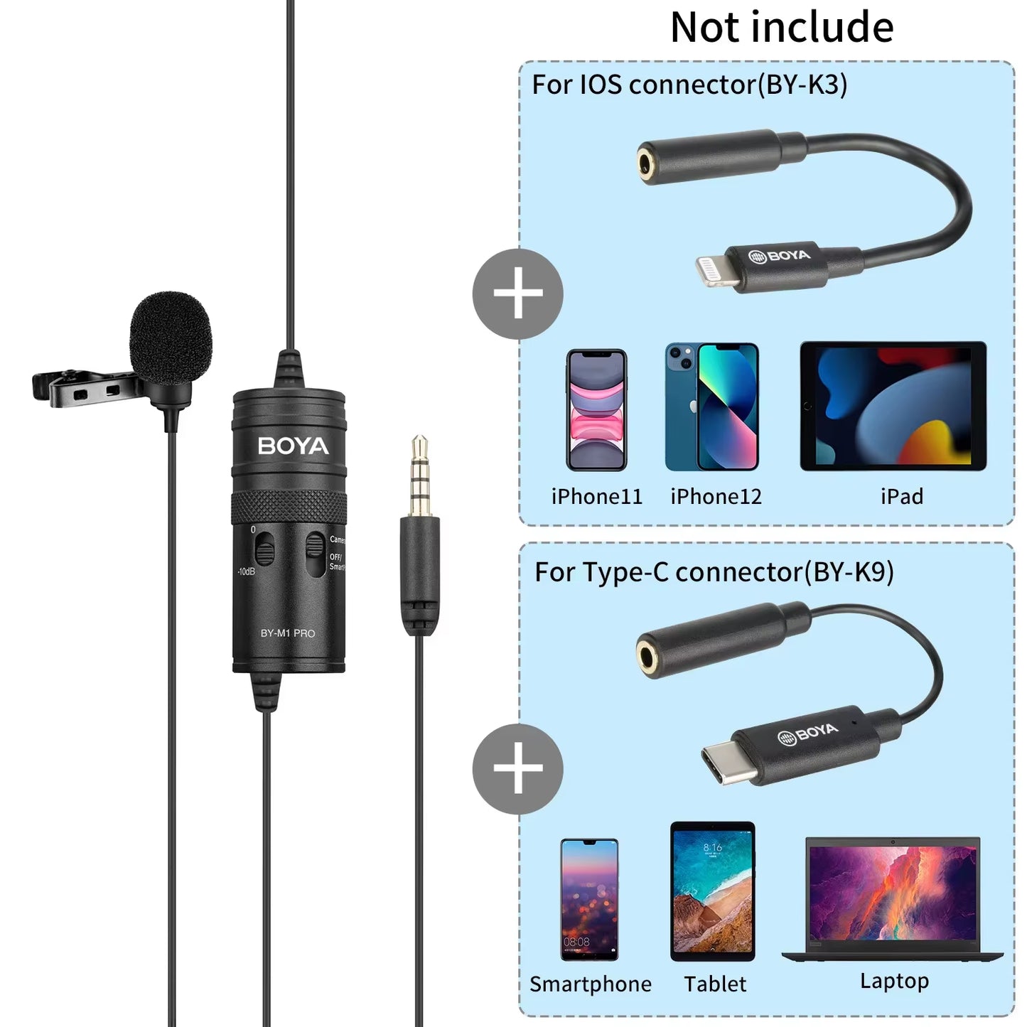 BOYA BY-M1 Pro II Lavalier Microphone – 3.5mm TRRS | Smartphone, PC & Camera Compatible