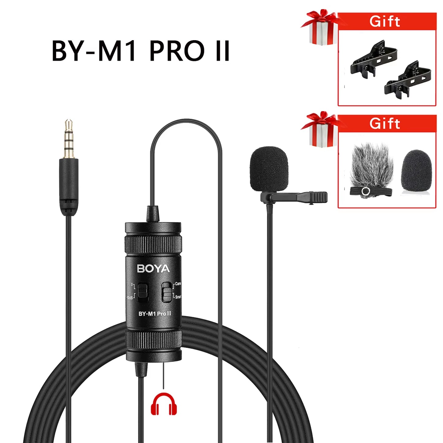 BOYA BY-M1 Pro II Lavalier Microphone – 3.5mm TRRS | Smartphone, PC & Camera Compatible