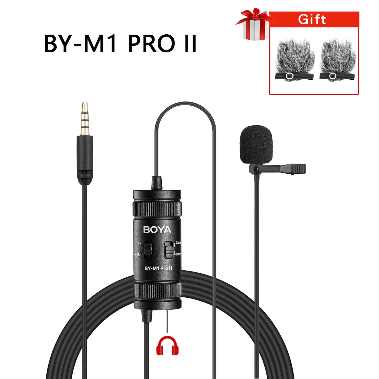 BOYA BY-M1 Pro II Lavalier Microphone – 3.5mm TRRS | Smartphone, PC & Camera Compatible