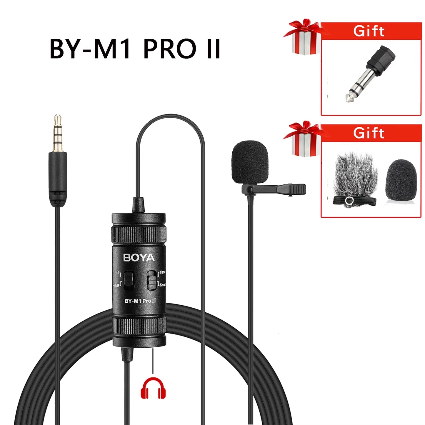 BOYA BY-M1 Pro II Lavalier Microphone – 3.5mm TRRS | Smartphone, PC & Camera Compatible