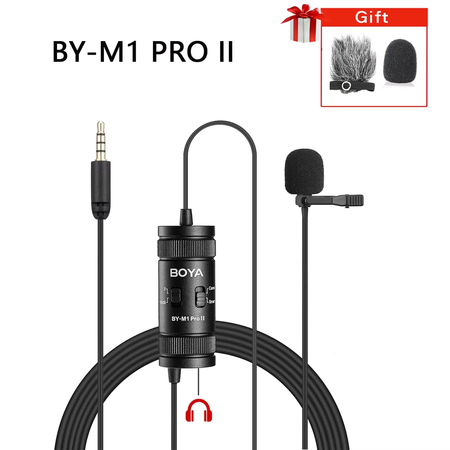 BOYA BY-M1 Pro II Lavalier Microphone – 3.5mm TRRS | Smartphone, PC & Camera Compatible